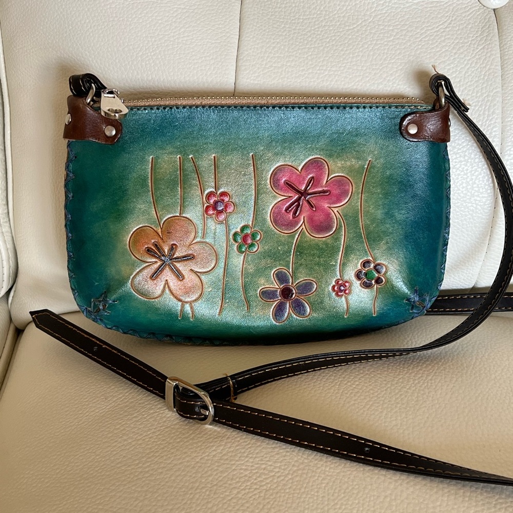 Floral leather hand tooled shoulder Bag